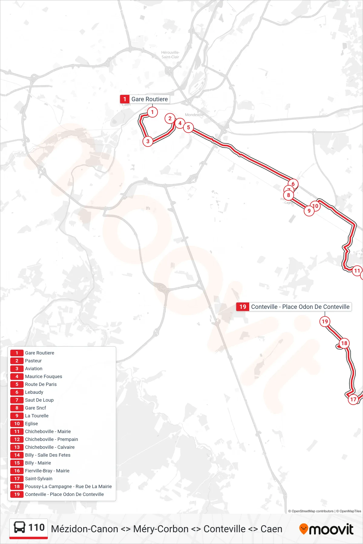 Tracé et arrêts de la ligne 110 de bus (Valambray) sur une carte