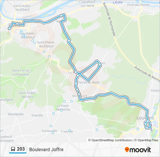 Mapa de 203 de autobús