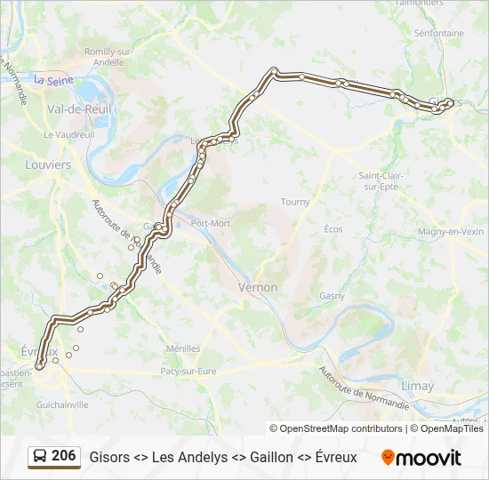 Mapa de 206 de autobús