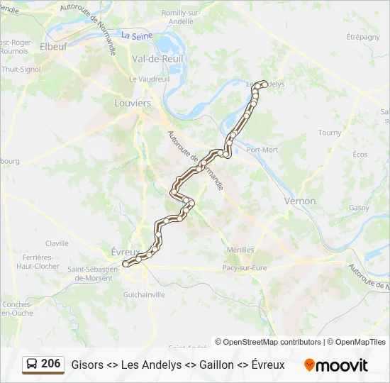 Mapa de 206 de autobús