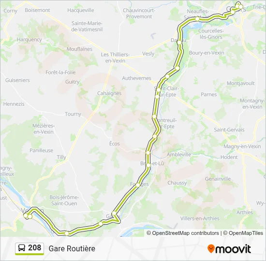 Plan de la ligne 208 de bus