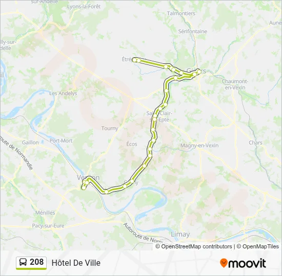 Plan de la ligne 208 de bus