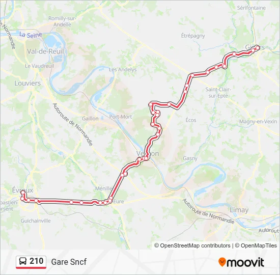 Plan de la ligne 210 de bus