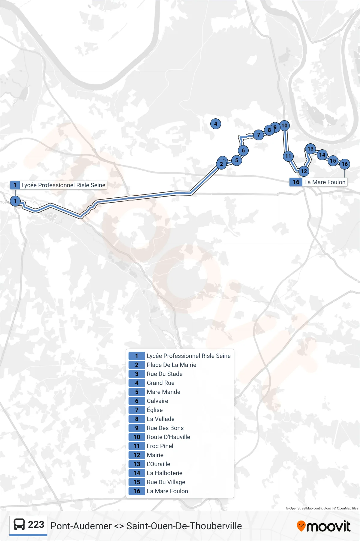 223 bus Line (Barneville-Sur-Seine) route and stops on a map