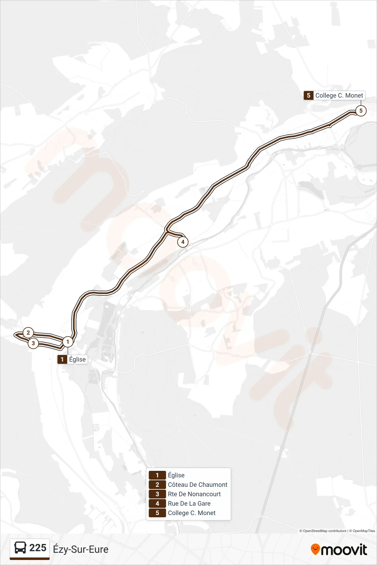 225 bus Line (Ézy-Sur-Eure) route and stops on a map
