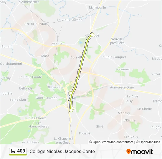 Plan de la ligne 409 de bus