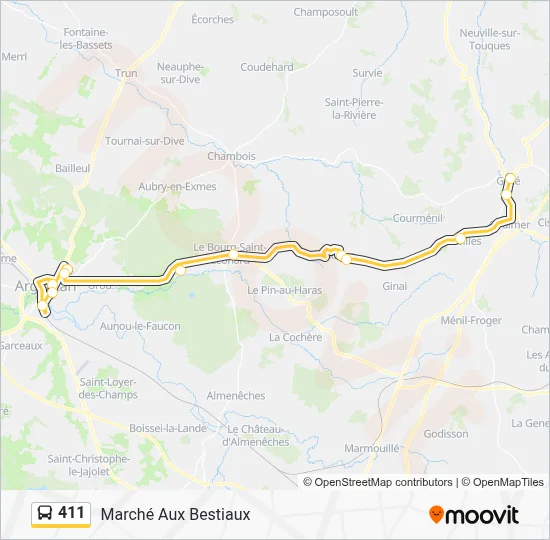 Plan de la ligne 411 de bus