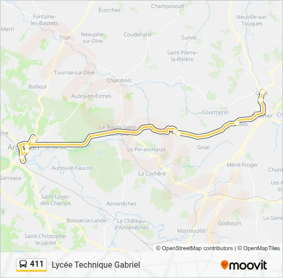 Plan de la ligne 411 de bus