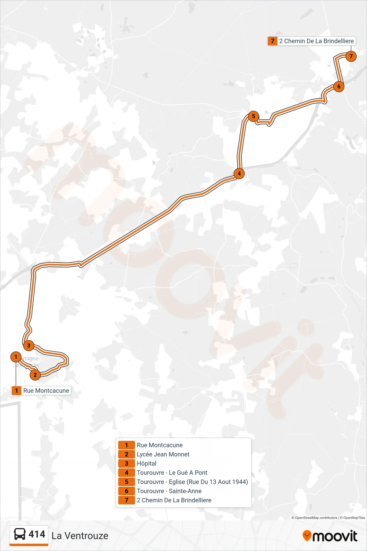 Recorrido y paradas de la línea 414 de autobús (La Ventrouze) en el mapa