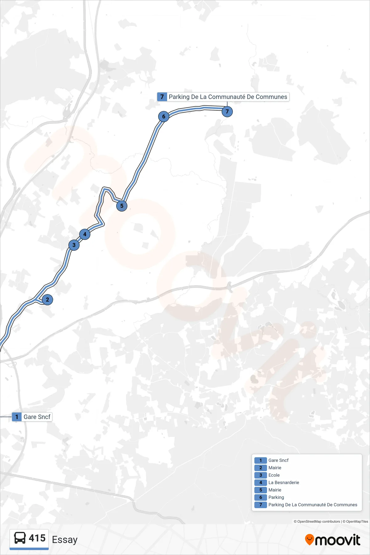 Recorrido y paradas de la línea 415 de autobús (Essay) en el mapa