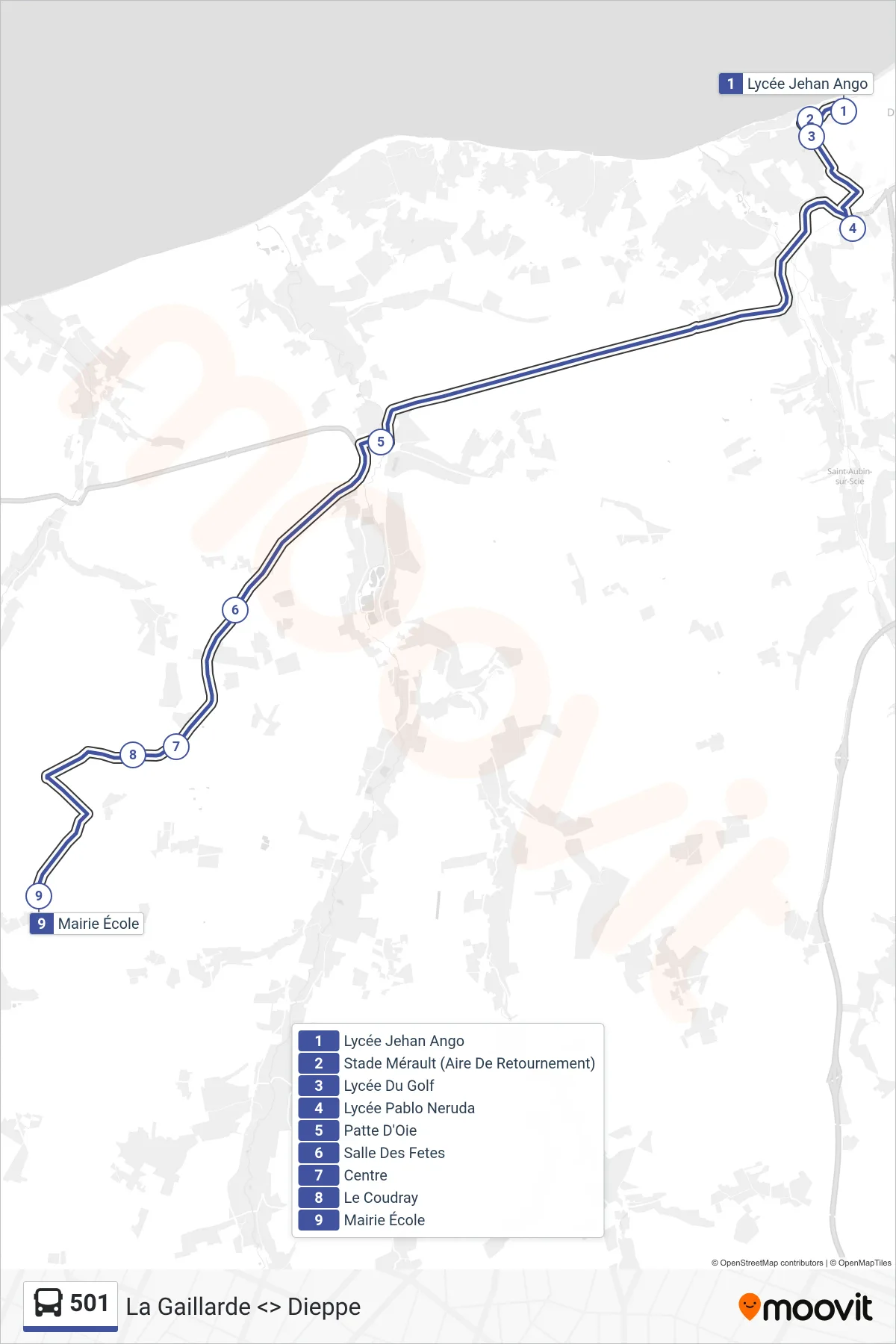 501 bus Line (Crasville-La-Rocquefort) route and stops on a map