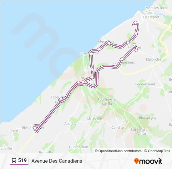 Plan de la ligne 519 de bus