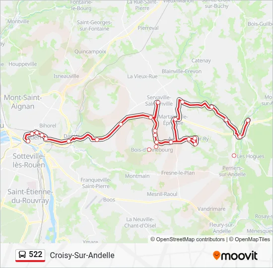 Plan de la ligne 522 de bus
