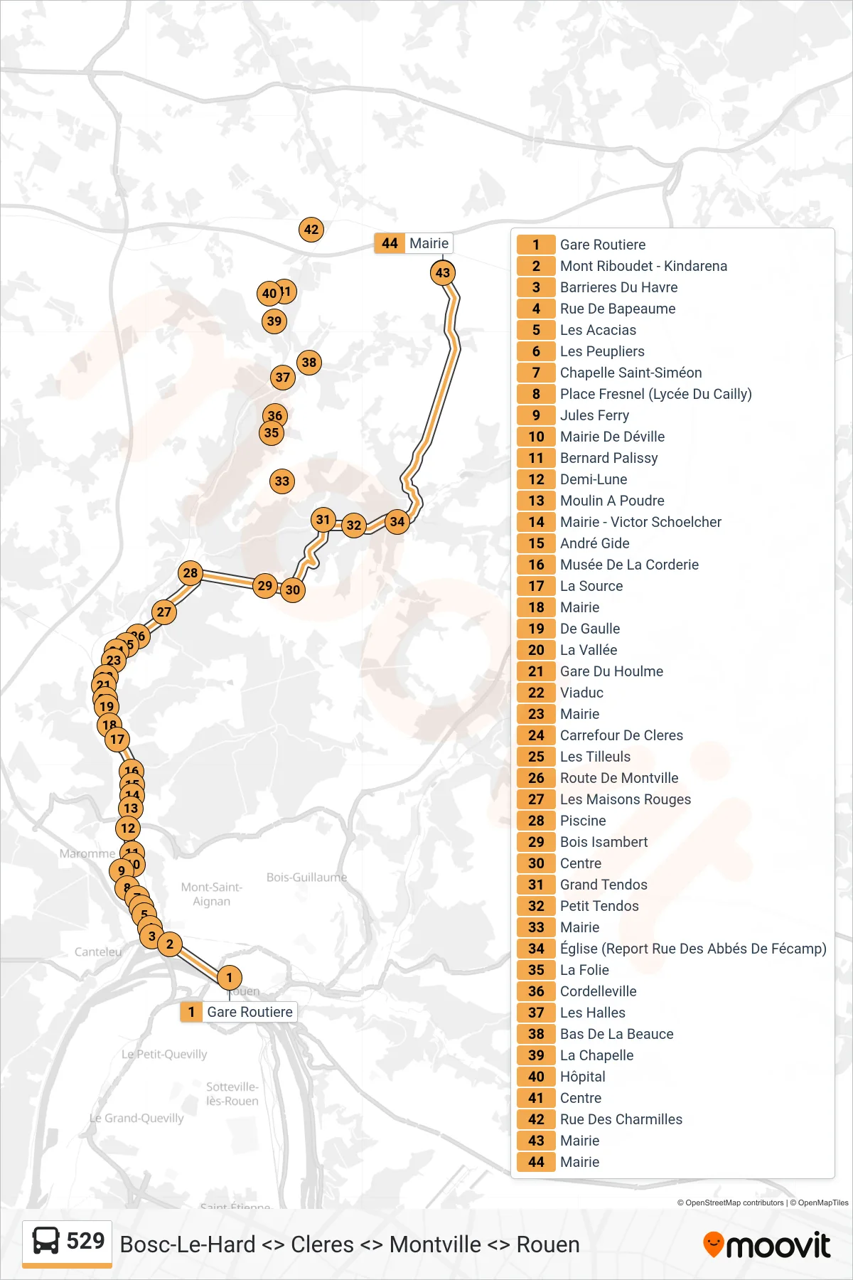 529 bus Line (Bosc-Le-Hard) route and stops on a map