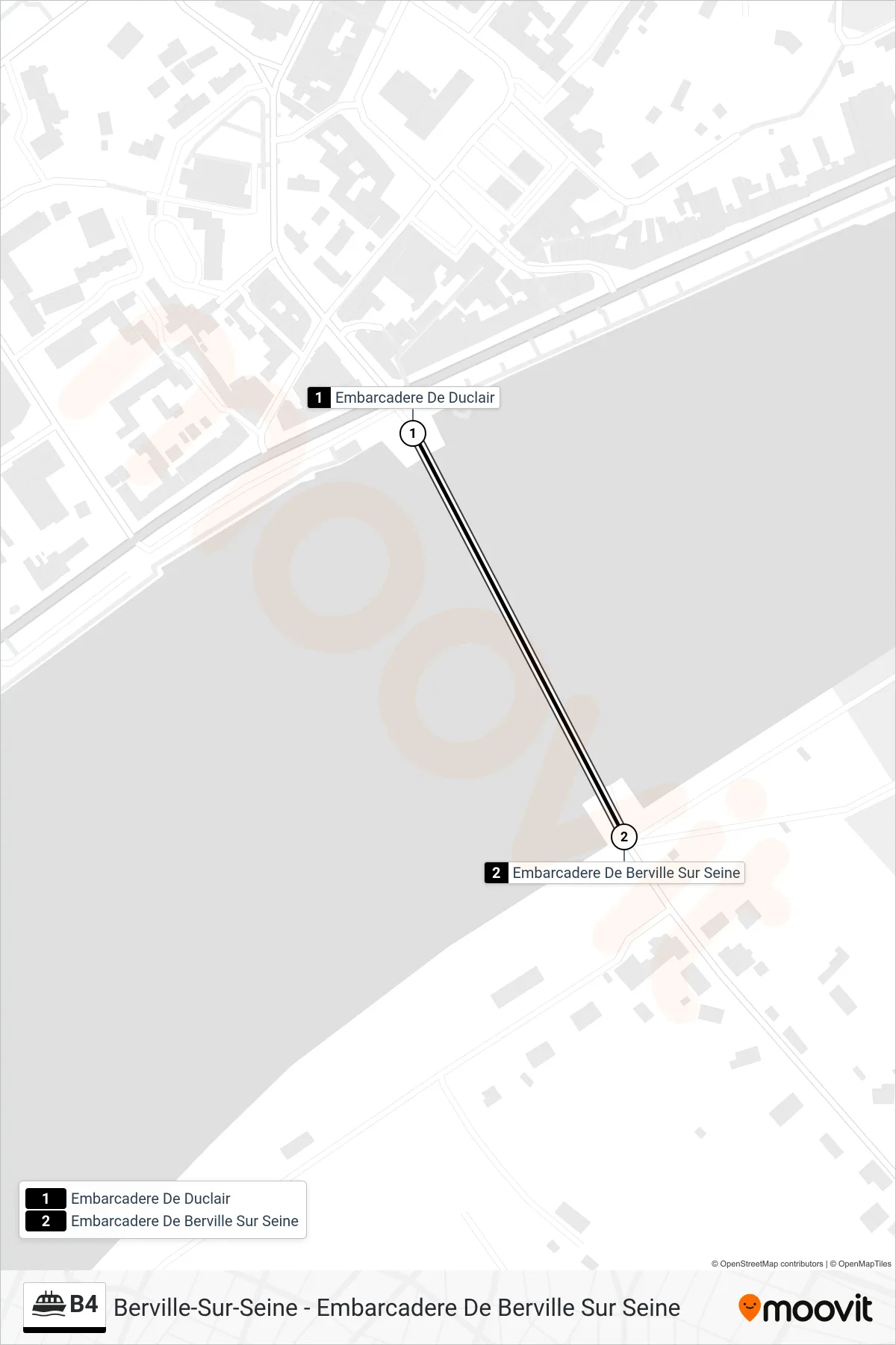 Tracé et arrêts de la ligne B4 de ferry (Berville-Sur-Seine - Embarcadere De Berville Sur Seine) sur une carte