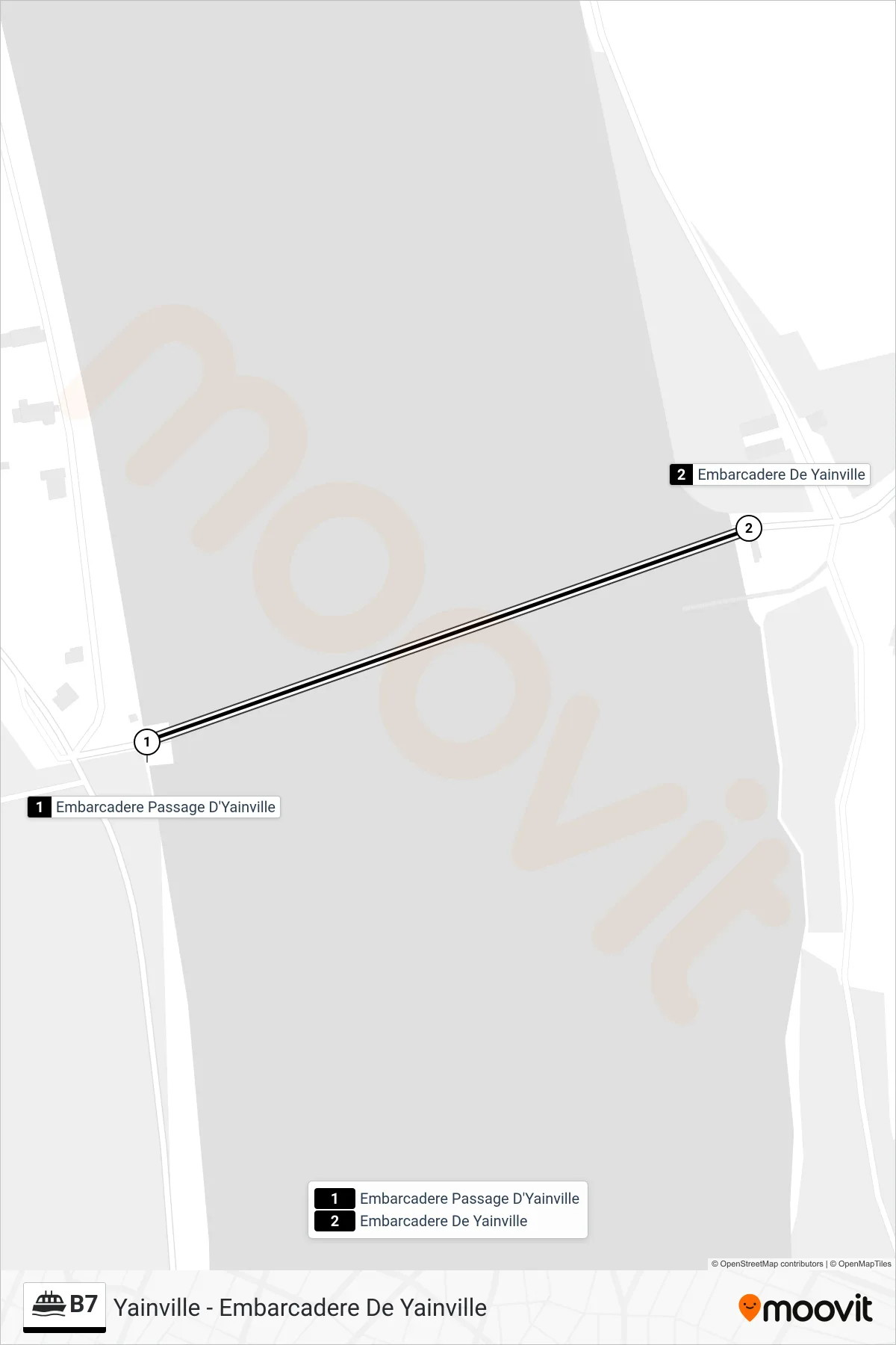 Tracé et arrêts de la ligne B7 de ferry (Yainville - Embarcadere De Yainville) sur une carte
