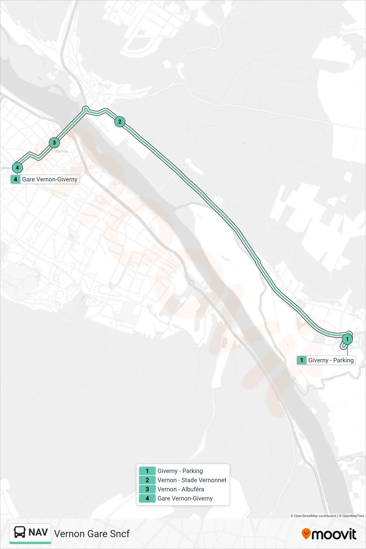NAV bus Line (Vernon Gare Sncf) route and stops on a map