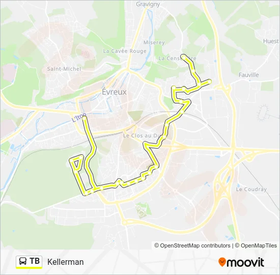 Plan de la ligne TB de bus