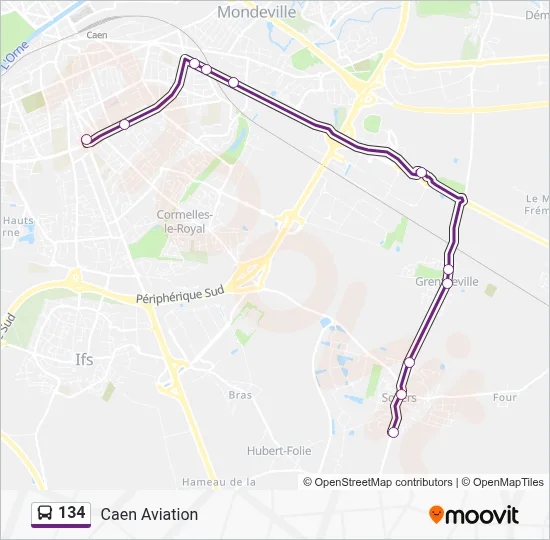 Plan de la ligne 134 de bus