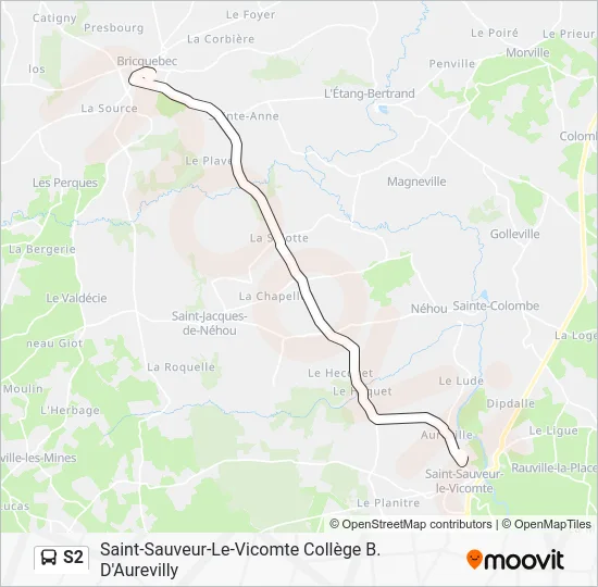 Plan de la ligne S2 de bus