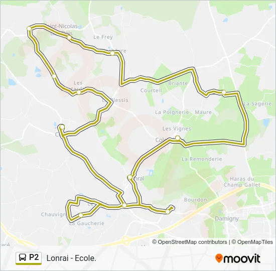 Plan de la ligne P2 de bus