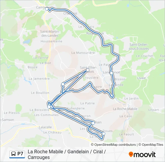 Plan de la ligne P7 de bus