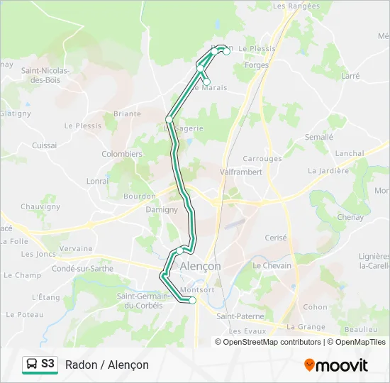 Plan de la ligne S3 de bus