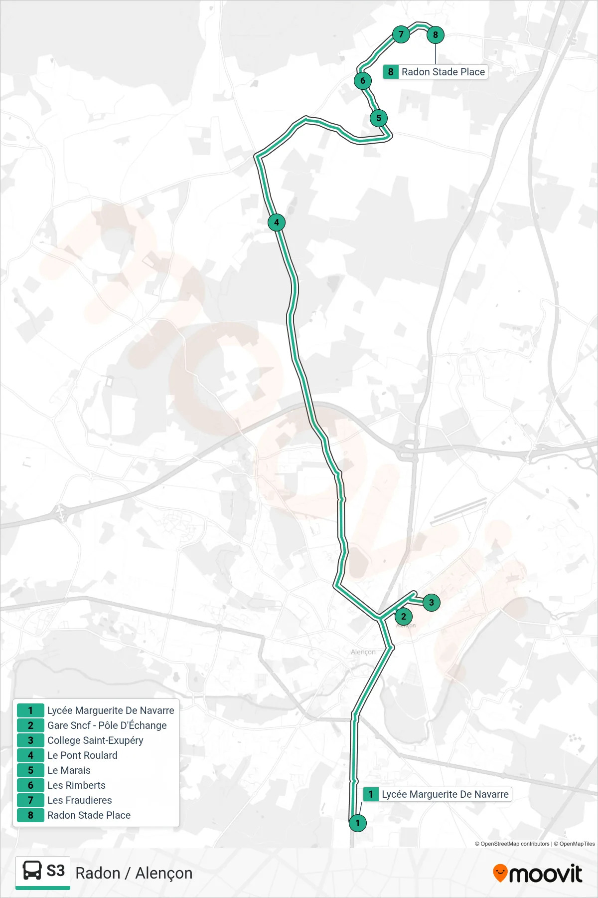 S3 bus Line (Radon Par Gare Sncf, Courteille) route and stops on a map