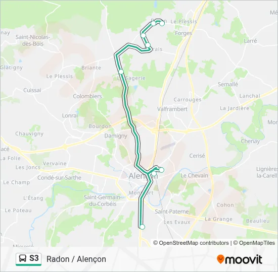Plan de la ligne S3 de bus