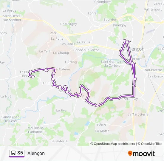 Plan de la ligne S5 de bus