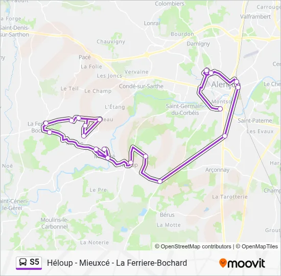 Plan de la ligne S5 de bus