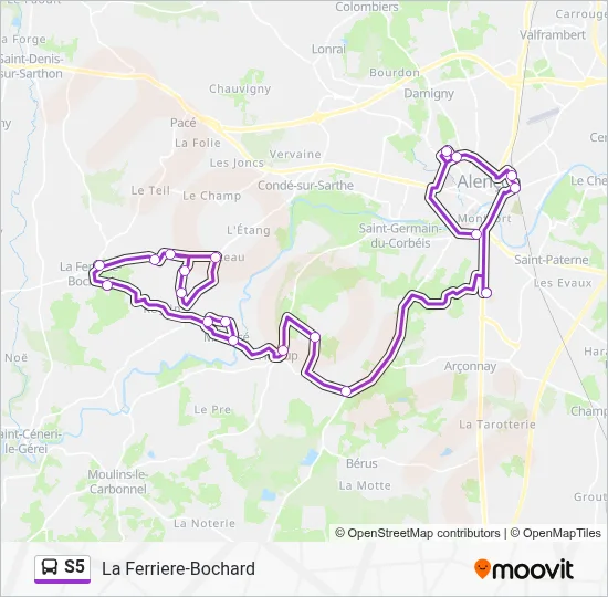 Plan de la ligne S5 de bus