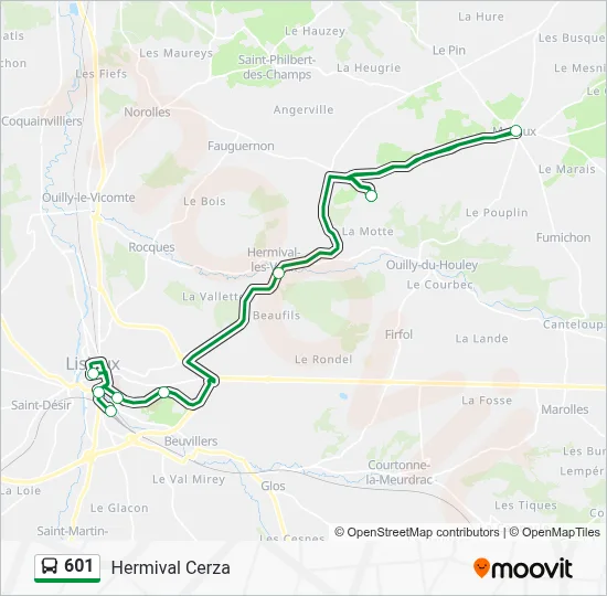 Plan de la ligne 601 de bus