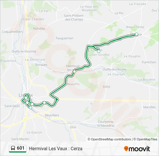 Plan de la ligne 601 de bus