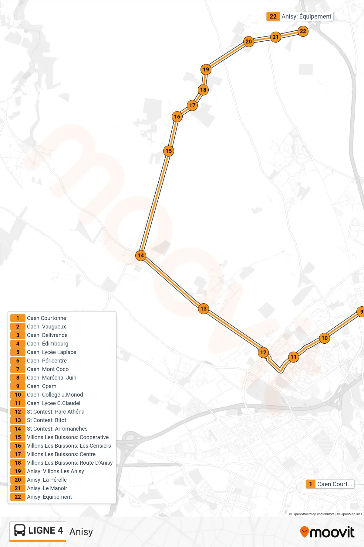 LIGNE 4 bus Line (Anisy) route and stops on a map