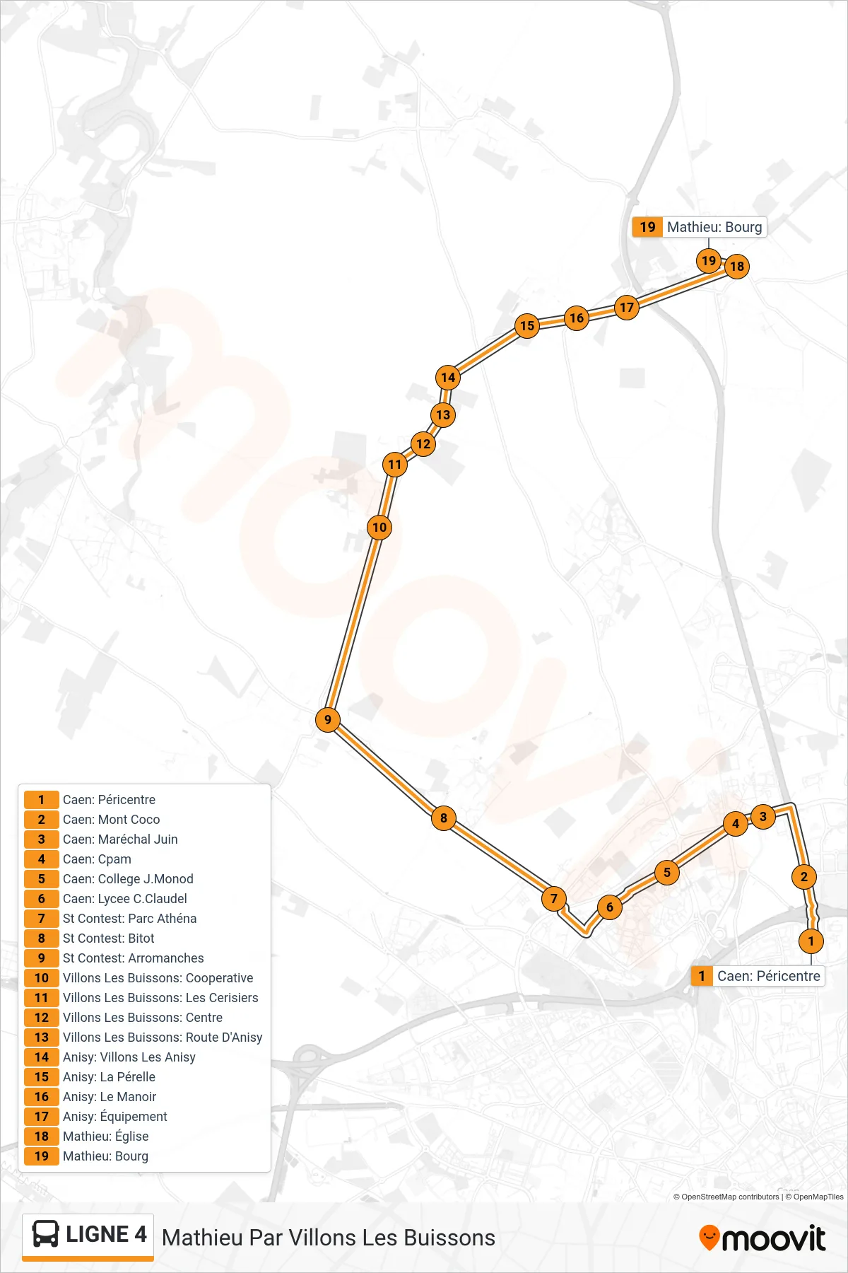 LIGNE 4 bus Line (Mathieu Par Villons Les Buissons) route and stops on a map