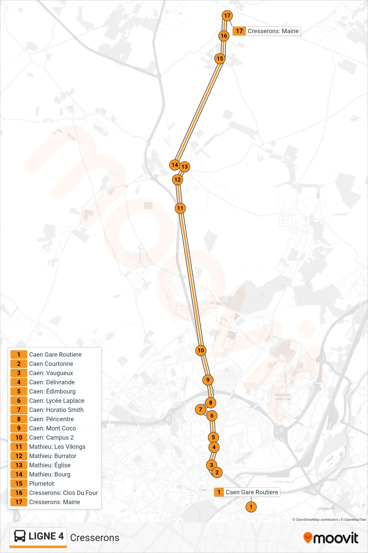 LIGNE 4 bus Line (Cresserons) route and stops on a map