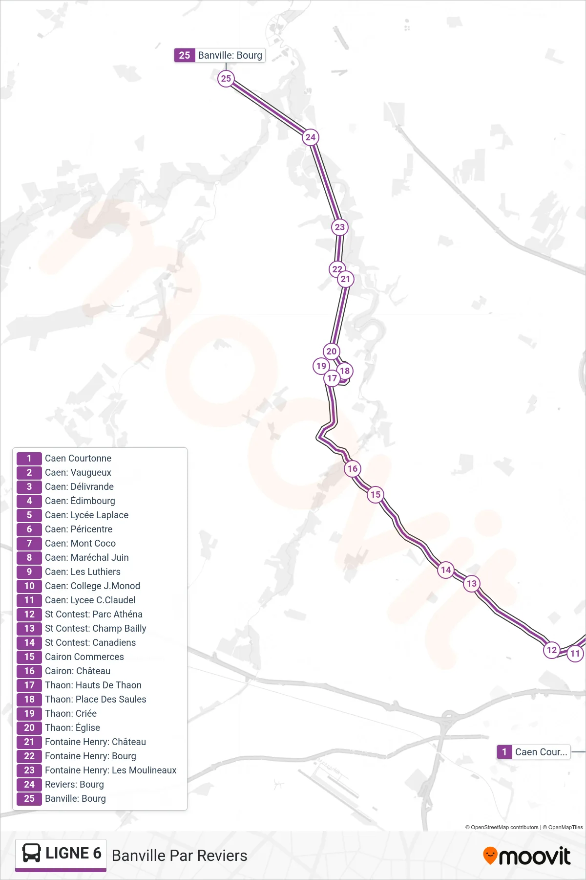 LIGNE 6 bus Line (Banville Par Reviers) route and stops on a map