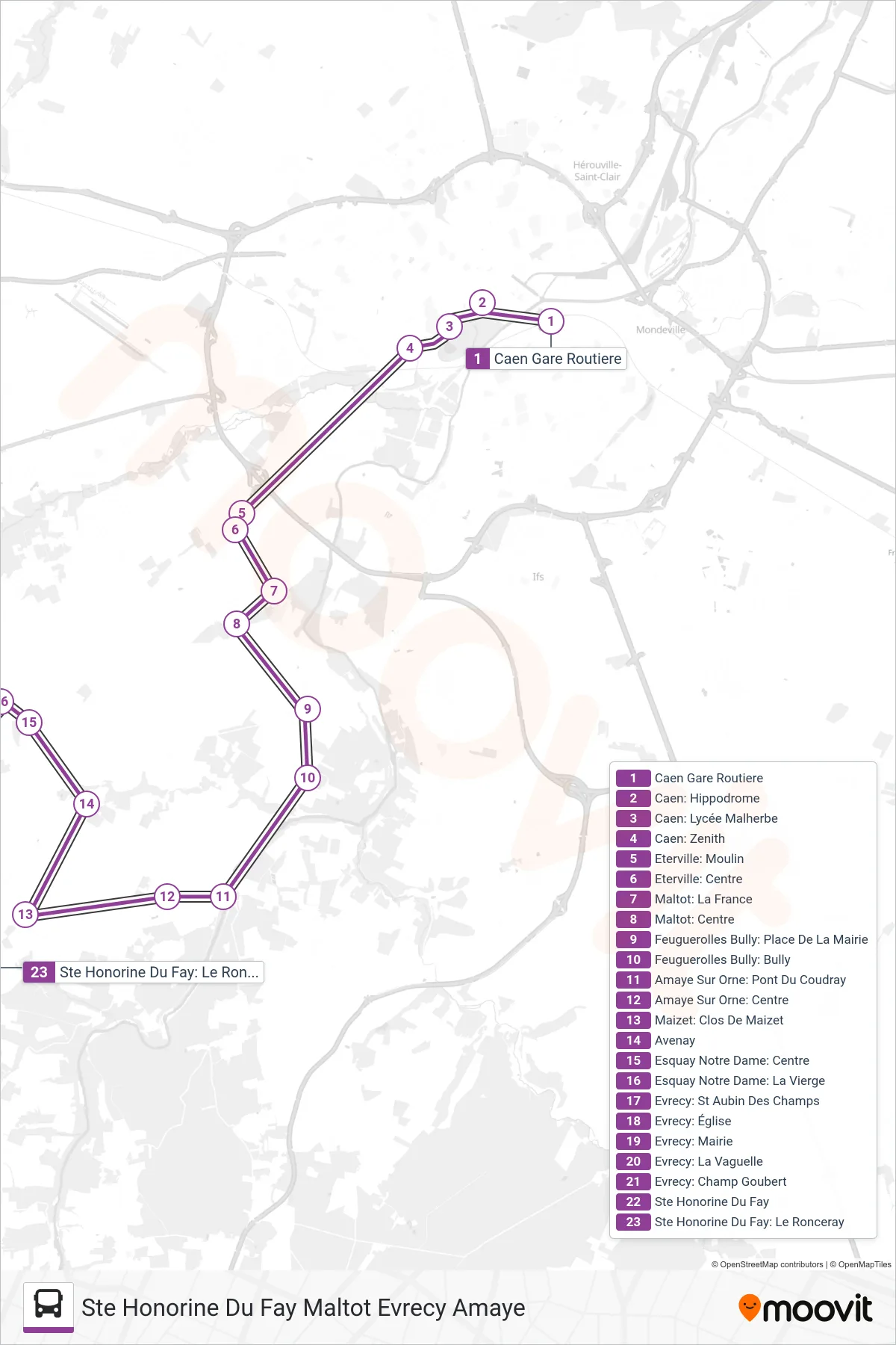 LIGNE 10 bus Line (Ste Honorine Du Fay Maltot Evrecy Amaye) route and stops on a map