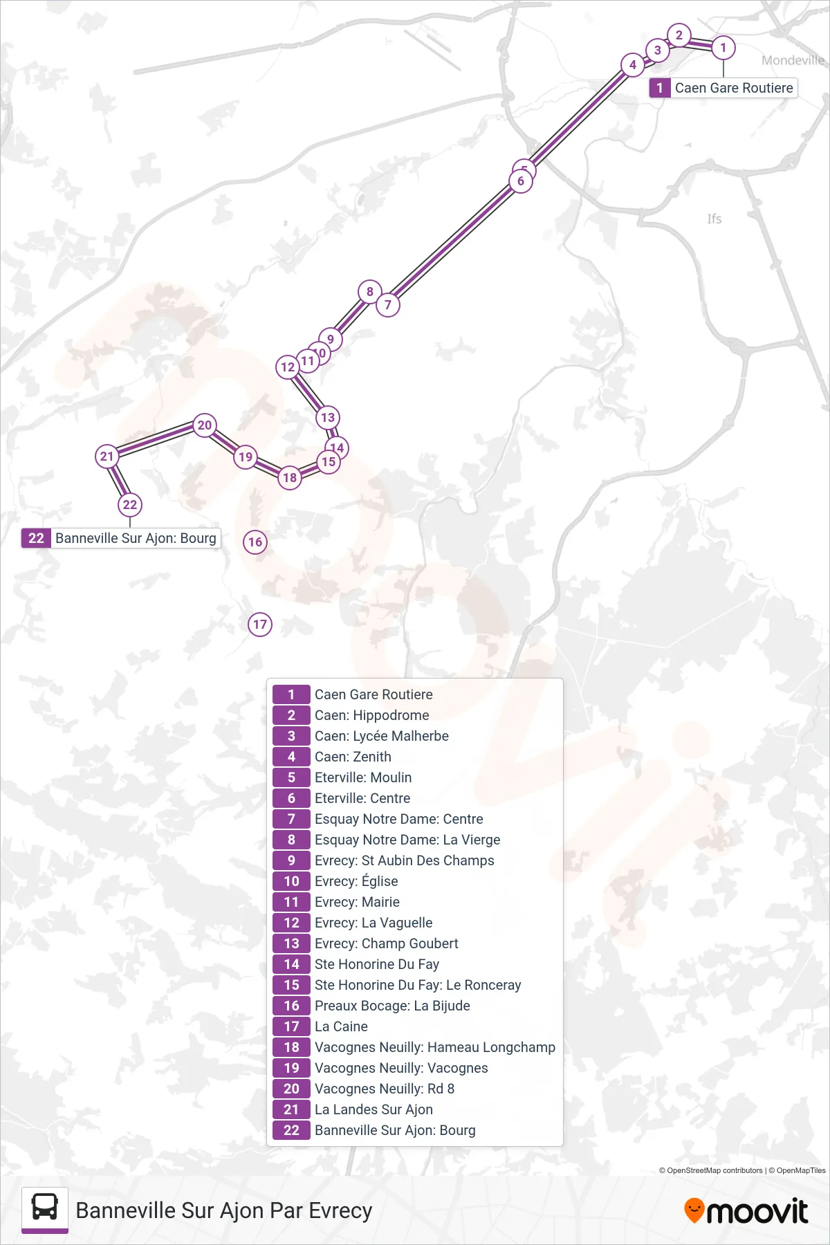 LIGNE 10 bus Line (Banneville Sur Ajon Par Evrecy) route and stops on a map