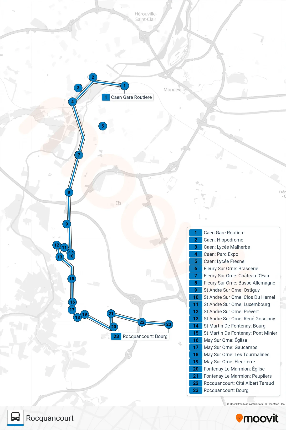 LIGNE 12 bus Line (Rocquancourt) route and stops on a map