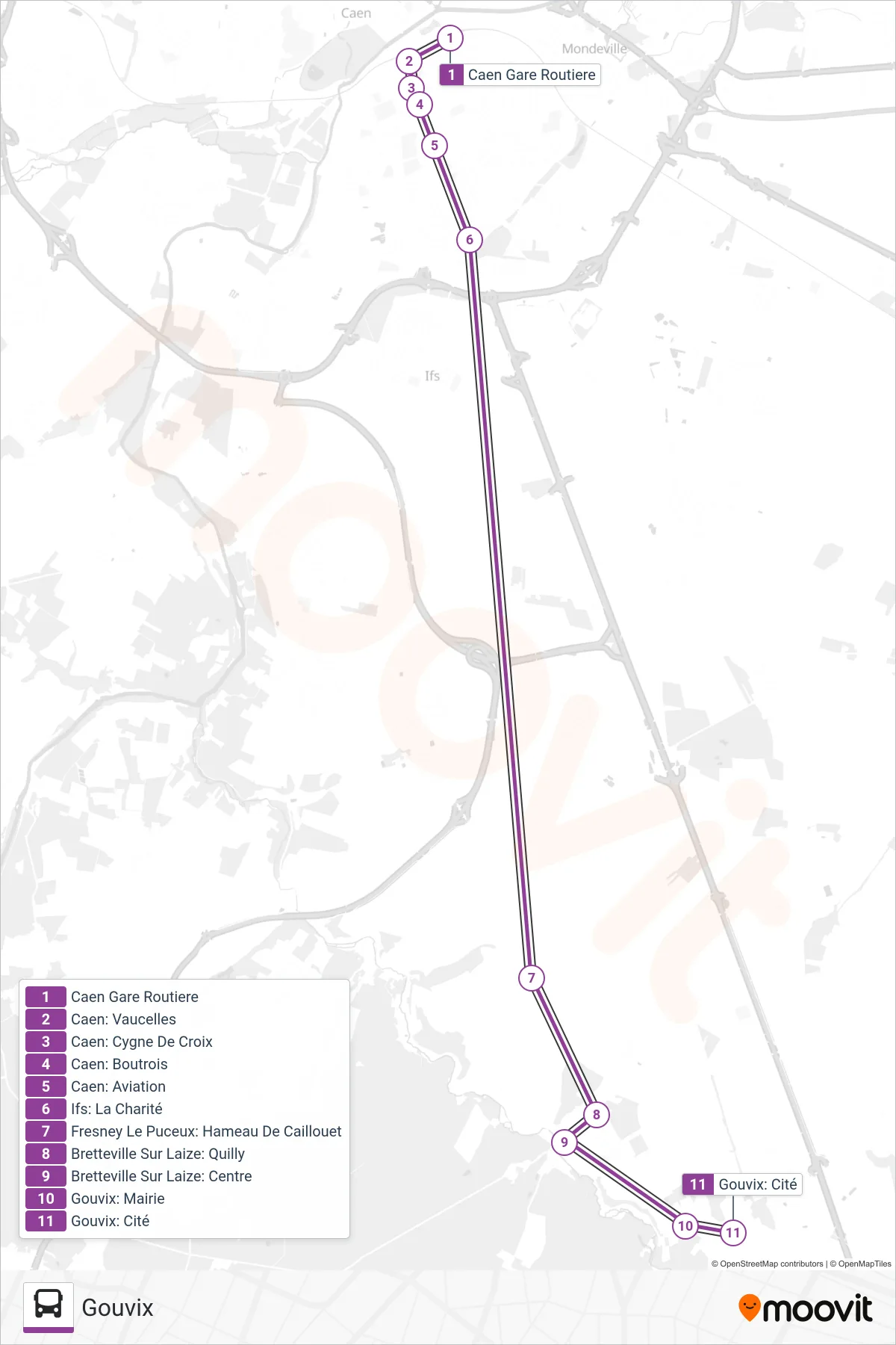 LIGNE 14 bus Line (Gouvix) route and stops on a map