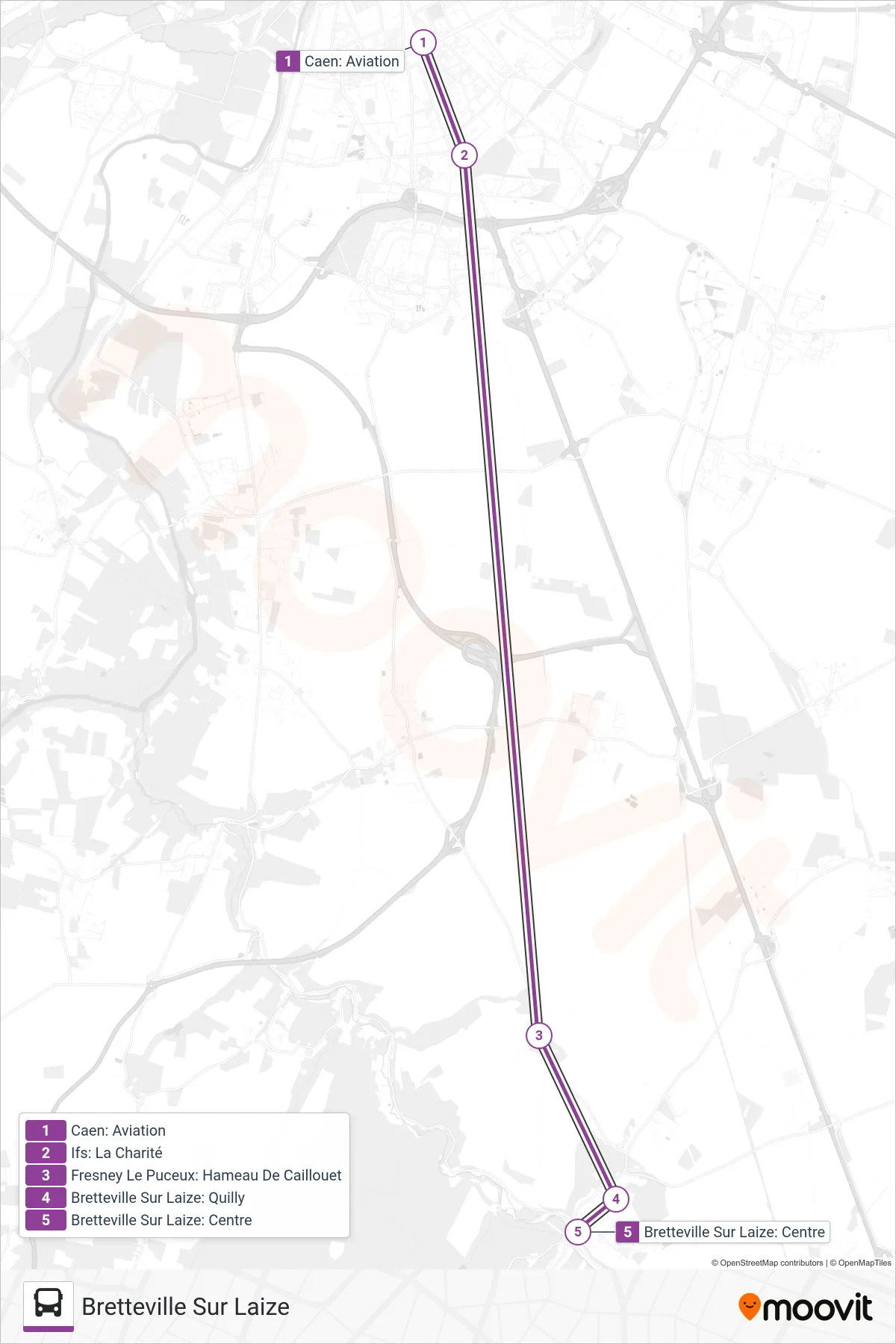 LIGNE 14 bus Line (Bretteville Sur Laize) route and stops on a map