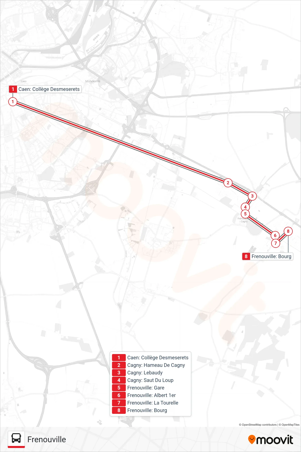LIGNE 17 bus Line (Frenouville) route and stops on a map