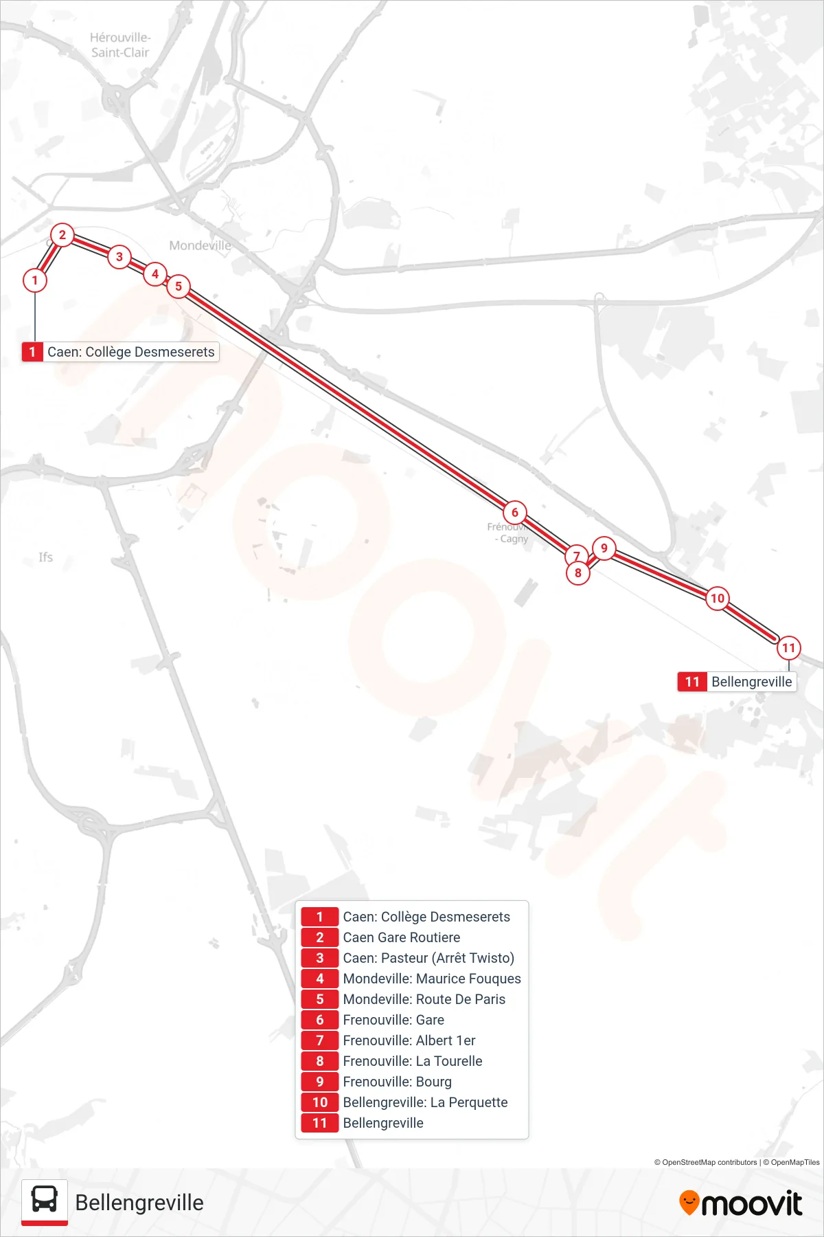 LIGNE 17 bus Line (Bellengreville) route and stops on a map