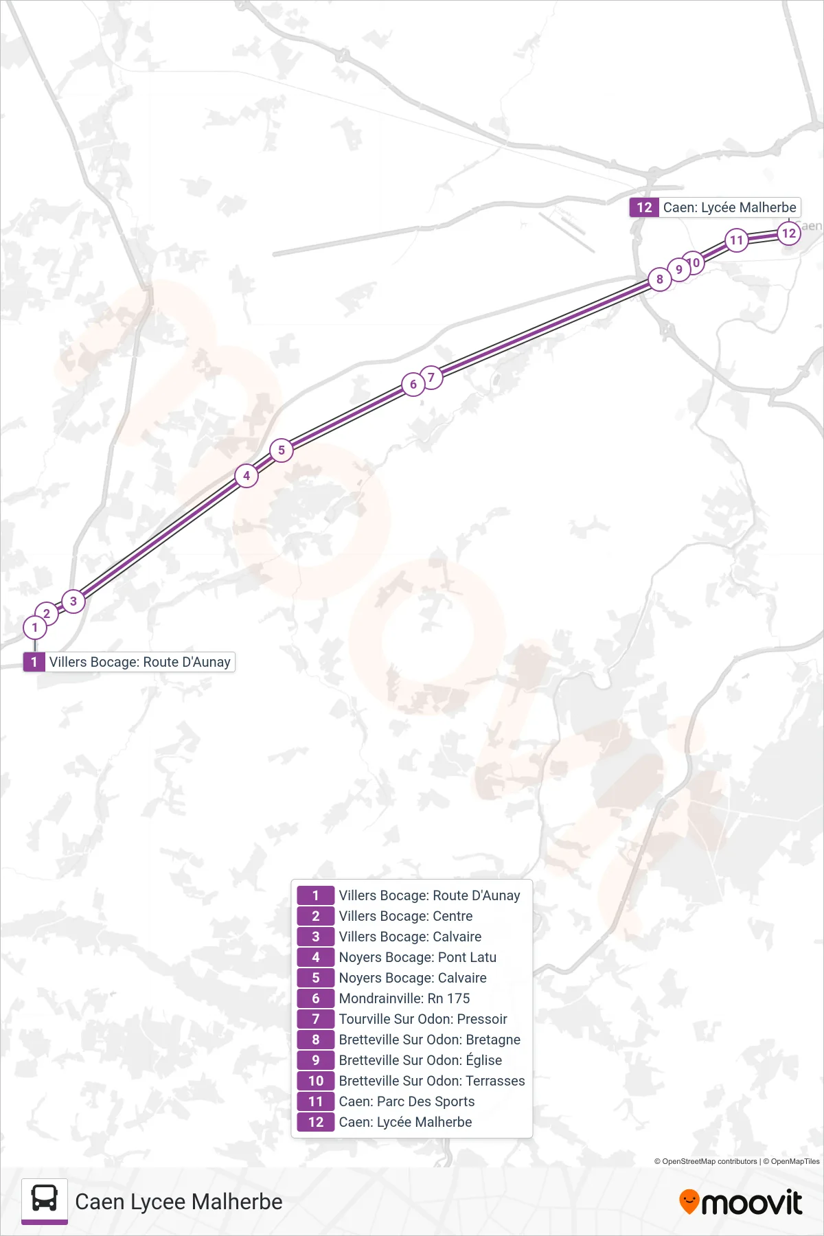 LIGNE 31 bus Line (Caen Lycee Malherbe) route and stops on a map
