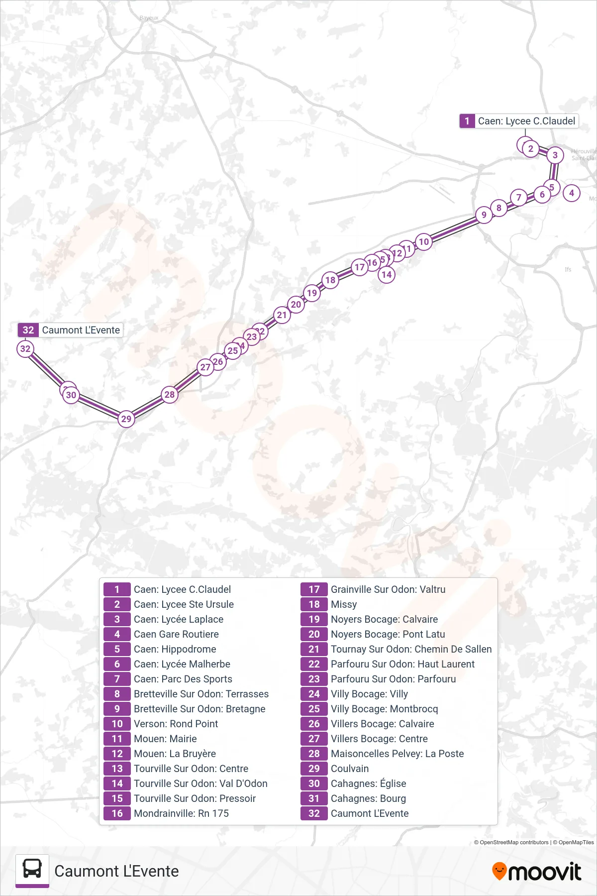 LIGNE 31 bus Line (Caumont L'Evente) route and stops on a map