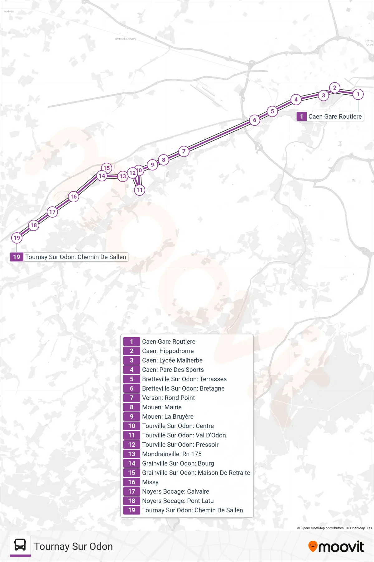 LIGNE 31 bus Line (Tournay Sur Odon) route and stops on a map