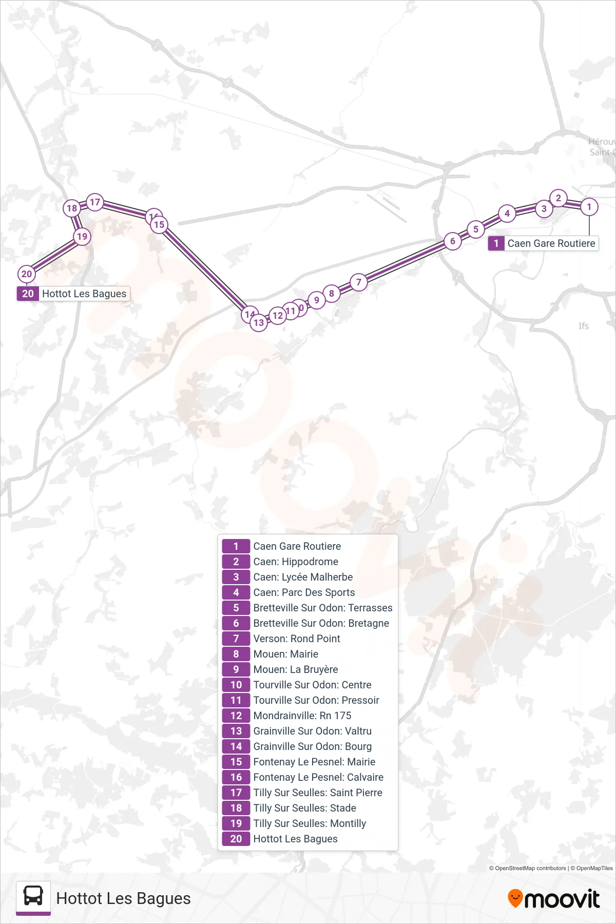 LIGNE 31 bus Line (Hottot Les Bagues) route and stops on a map