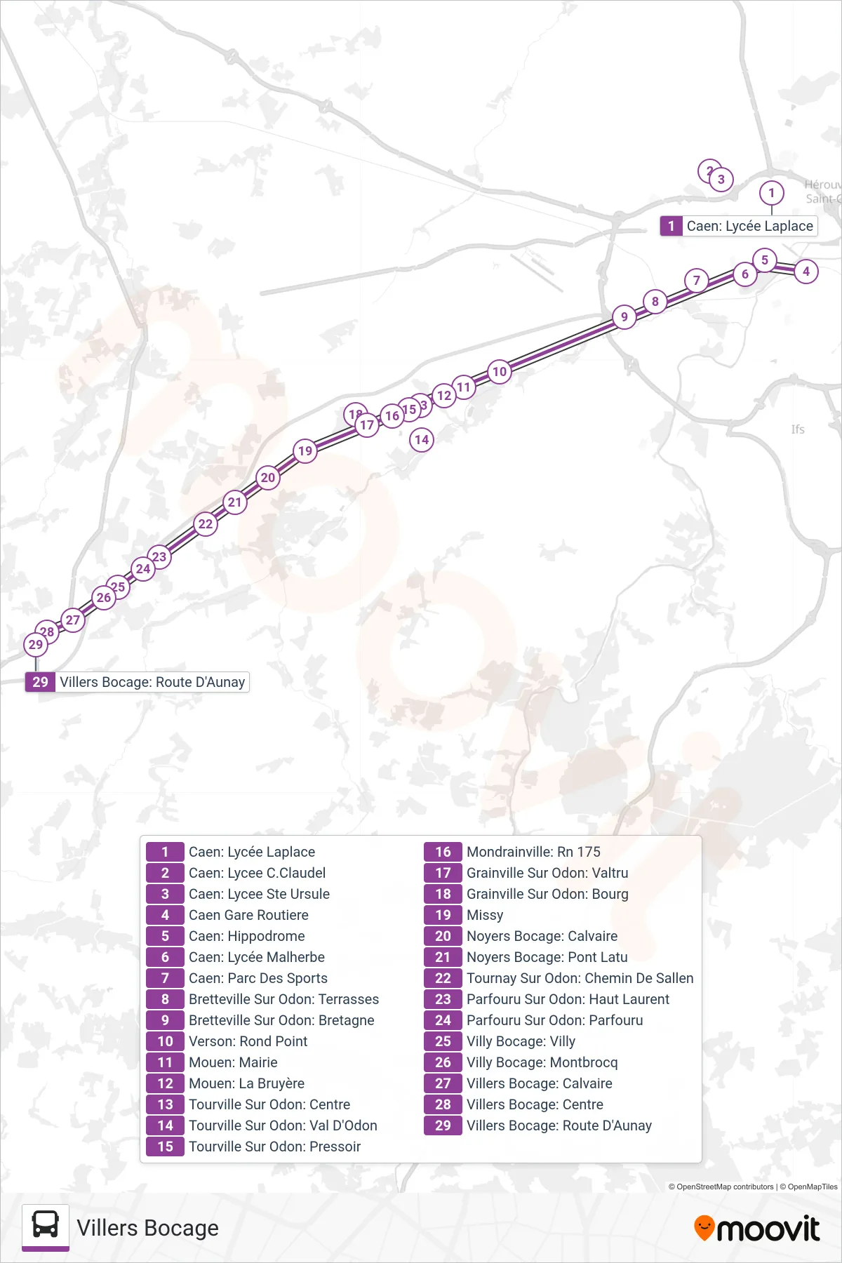 LIGNE 31 bus Line (Villers Bocage) route and stops on a map